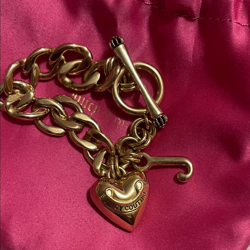 Juicy Couture Gold Heart Charm Bracelet with Toggle Clasp